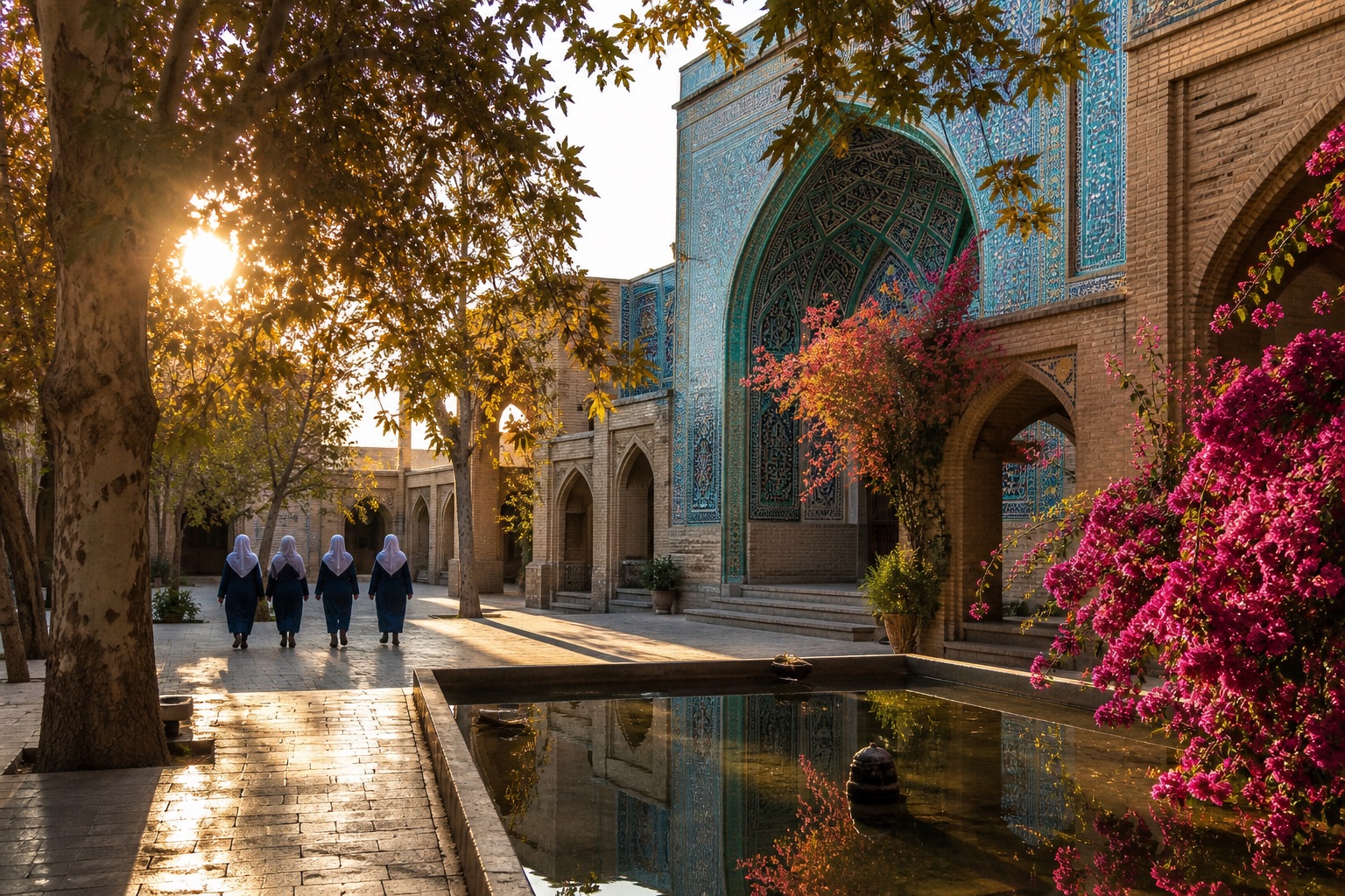 حیاط مدرسه در غروب
